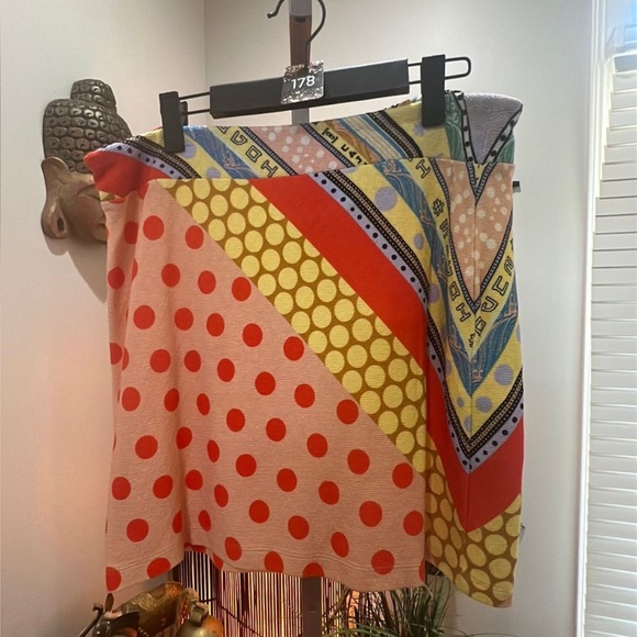 FARM RIO KNIT MINI SKIRT in Orange Motif Anthropologie size Sz med‎ Petite - Picture 5 of 10